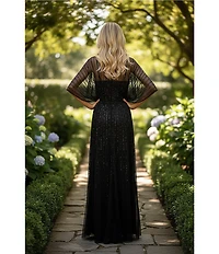 Terani Couture Flutter Sleeve Sequin Mesh Blouson Gown