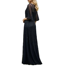 Terani Couture Flutter Sleeve Sequin Mesh Blouson Gown