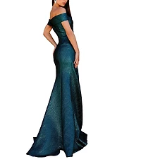 Terani Couture Foil Jacquard Off The Shoulder Ruffled Mermaid Dress