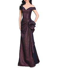 Terani Couture Foil Jacquard Off The Shoulder Ruffled Mermaid Dress