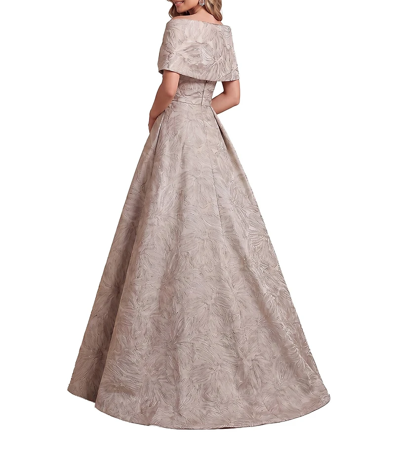Terani Couture Jacquard Off-The-Shoulder A-Line Gown
