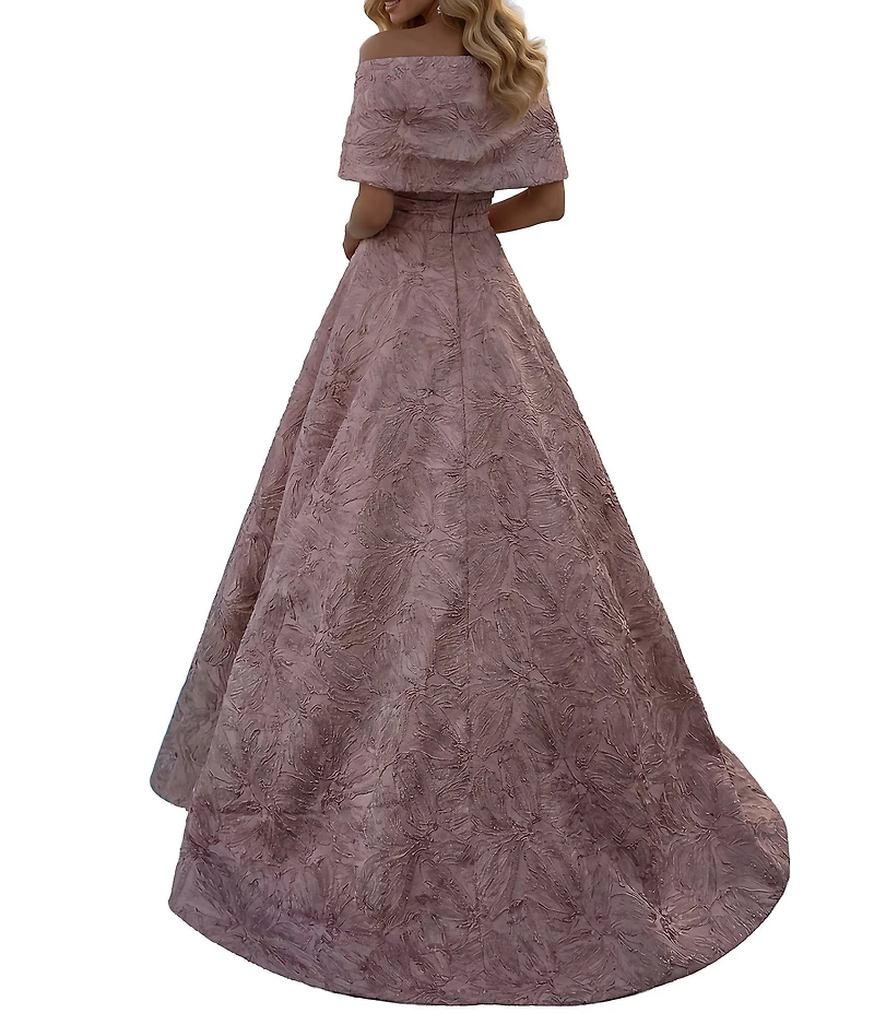 Terani Couture Jacquard Off-The-Shoulder A-Line Gown