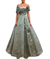 Terani Couture Jacquard Off-The-Shoulder A-Line Gown