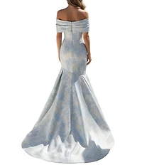 Terani Couture Jacquard Off-The-Shoulder Mermaid Gown