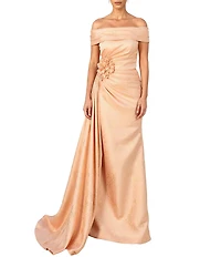 Terani Couture Jacquard Off-The-Shoulder Sheath Gown