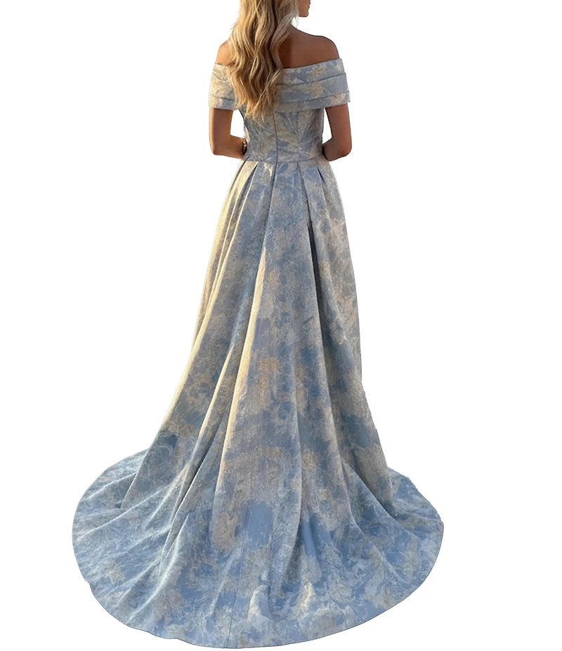 Terani Couture Jacquard Off-The-Shoulder Sheath Gown