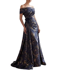 Terani Couture Jacquard Off-The-Shoulder Sheath Gown
