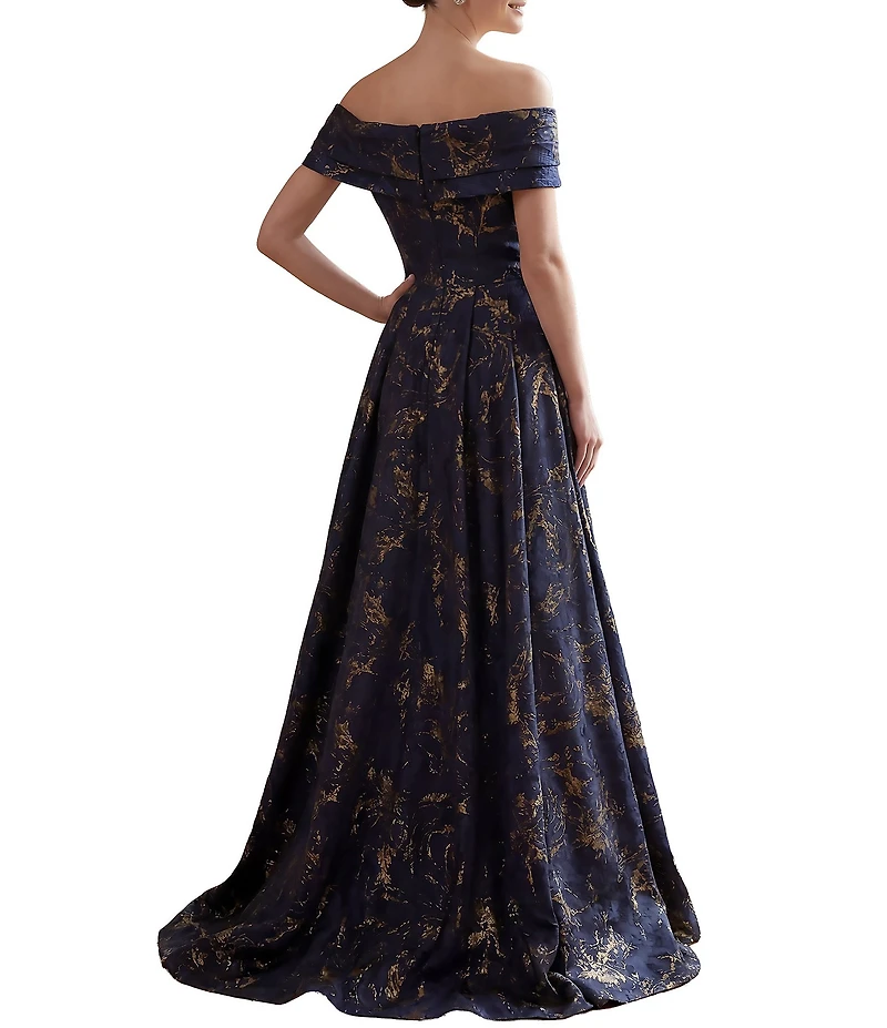 Terani Couture Jacquard Off-The-Shoulder Sheath Gown