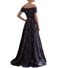 Terani Couture Jacquard Off-The-Shoulder Sheath Gown