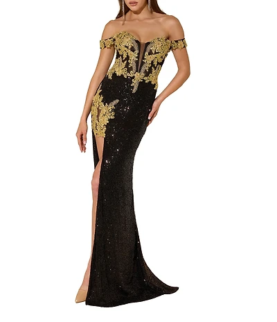 Terani Couture Lace Up Back Long Beaded Dress