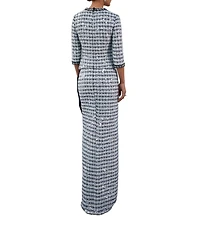 Terani Couture Long Tweed Sequin Bow Detail Column Gown