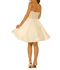 Terani Couture Matte Satin Beaded Bodice Sleeveless A-Line Mini Dress