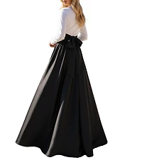 Terani Couture Matte Satin Two Tone Collard V-Neck Long Sleeve A-Line Gown