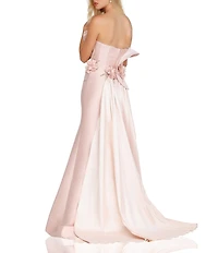 Terani Couture Mikado 3D Fold Front Floral Applique Mermaid Gown