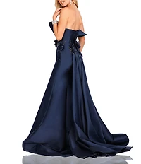 Terani Couture Mikado 3D Fold Front Floral Applique Mermaid Gown