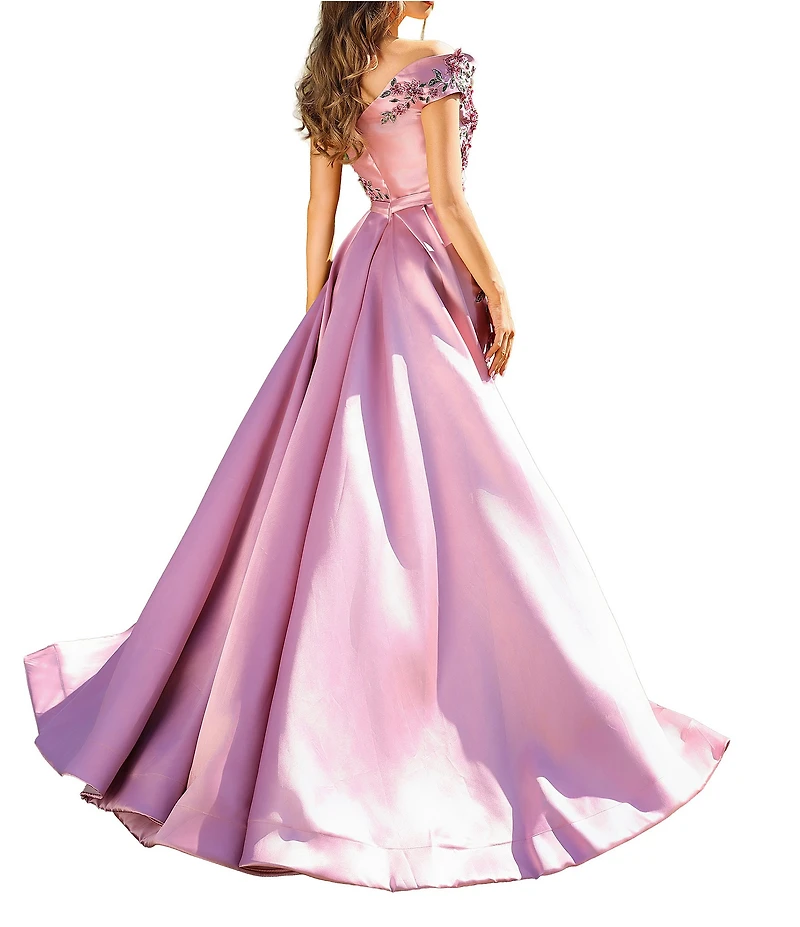 Terani Couture Mikado Embellished Bodice One Off-The-Shoulder A-Line Gown