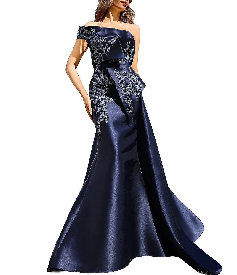 Terani Couture Mikado Embellished Bodice One Off-The-Shoulder A-Line Gown