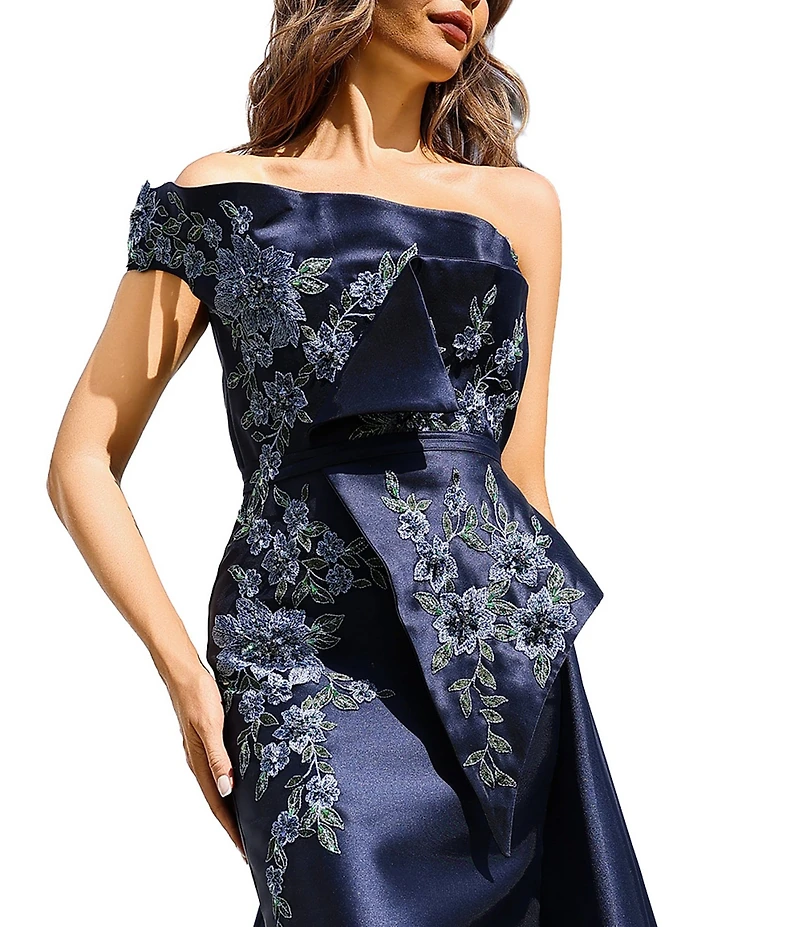 Terani Couture Mikado Embellished Bodice One Off-The-Shoulder A-Line Gown