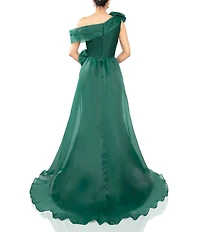 Terani Couture Mikado One Shoulder Rosette Applique Train Gown