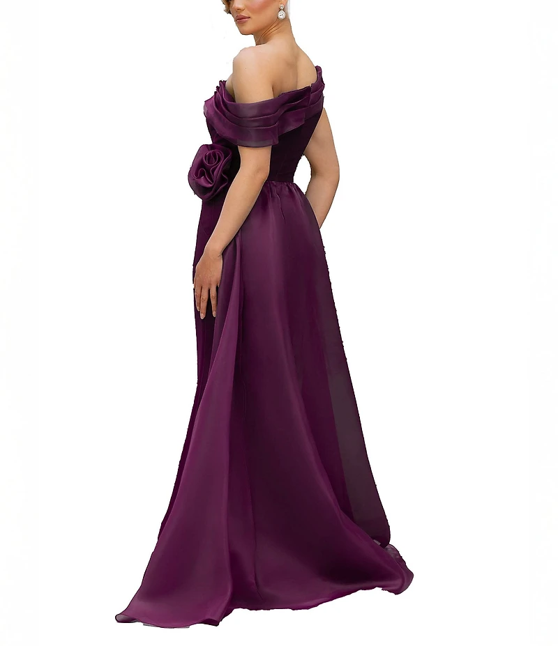 Terani Couture Mikado One Shoulder Rosette Applique Train Gown