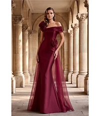 Terani Couture Mikado One Shoulder Rosette Applique Train Gown