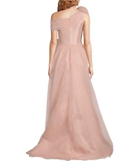 Terani Couture Mikado One Shoulder Rosette Applique Train Gown