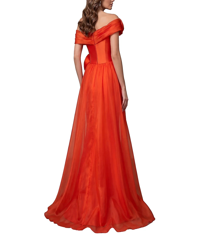 Terani Couture Mikado One Shoulder Rosette Applique Train Gown