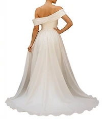 Terani Couture Mikado One Shoulder Rosette Applique Train Gown