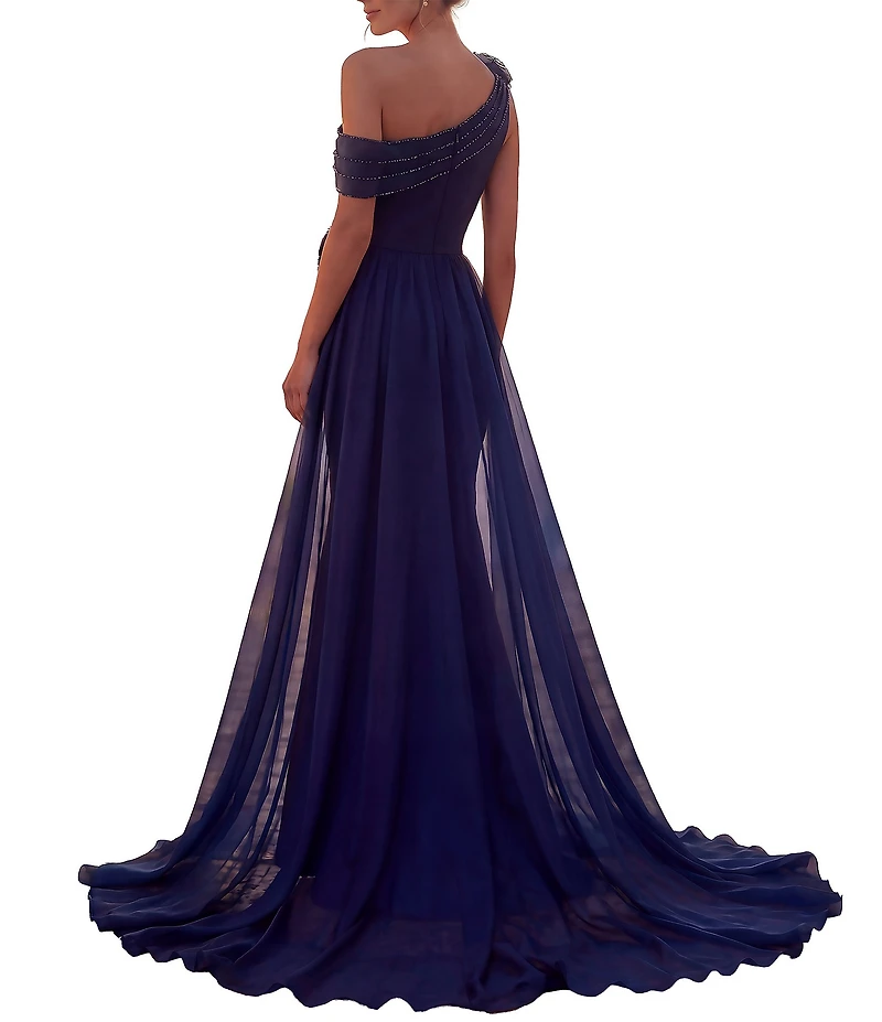 Terani Couture Mikado Organza 3D Rosette One Shoulder A-Line Gown