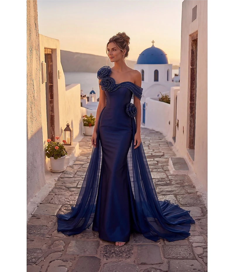 Terani Couture Mikado Organza 3D Rosette One Shoulder A-Line Gown