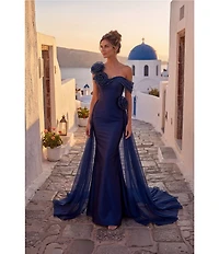 Terani Couture Mikado Organza 3D Rosette One Shoulder A-Line Gown