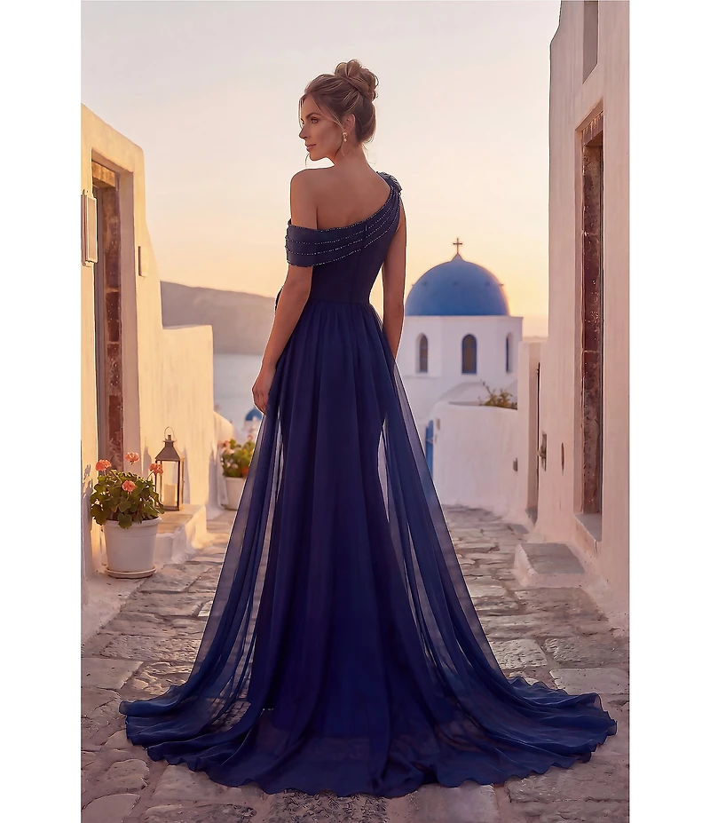 Terani Couture Mikado Organza 3D Rosette One Shoulder A-Line Gown