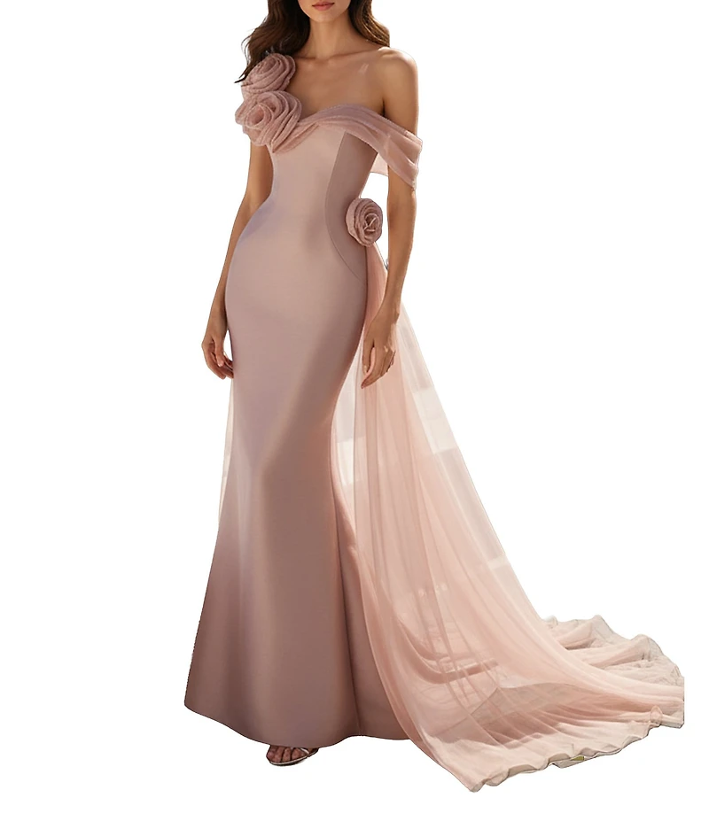 Terani Couture Mikado Organza 3D Rosette One Shoulder A-Line Gown