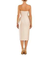 Terani Couture Mikado Strapless Floral Applique Midi Dress