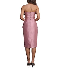 Terani Couture Mikado Strapless Floral Applique Midi Dress