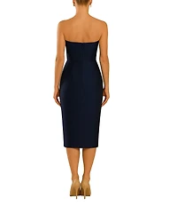 Terani Couture Mikado Strapless Floral Applique Midi Dress