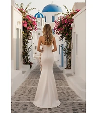 Terani Couture Mikado Strapless Floral Applique Sheath Gown