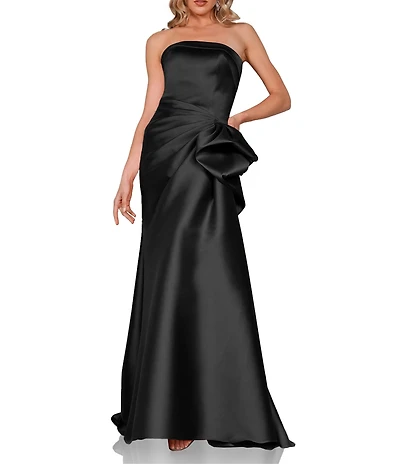 Terani Couture Mikado Strapless Side Ruffle A-Line Gown