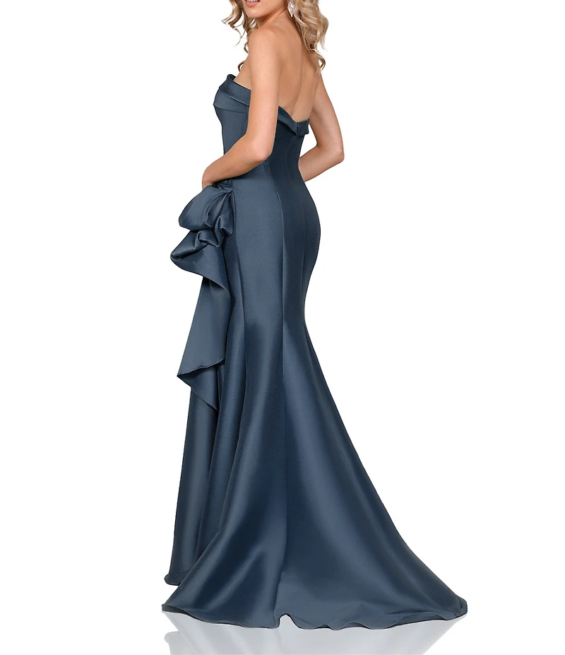 Terani Couture Mikado Strapless Side Ruffle A-Line Gown