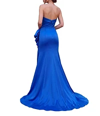Terani Couture Mikado Strapless Side Ruffle A-Line Long Gown