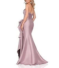 Terani Couture Mikado Strapless Side Ruffle A-Line Gown