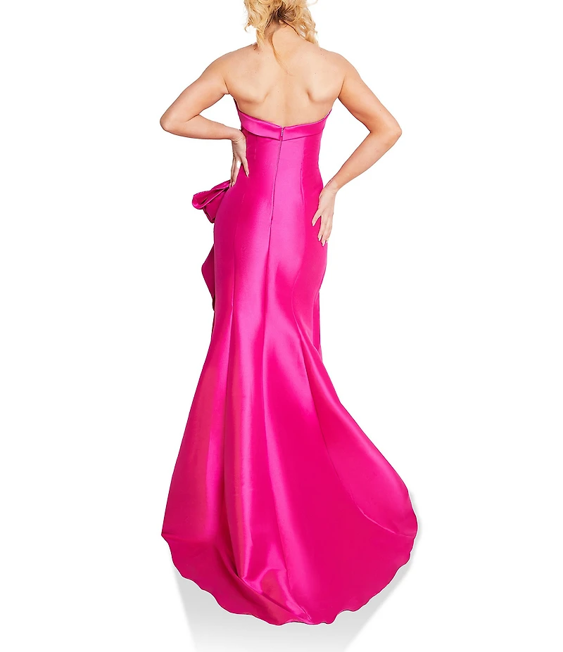 Terani Couture Mikado Strapless Side Ruffle A-Line Long Gown