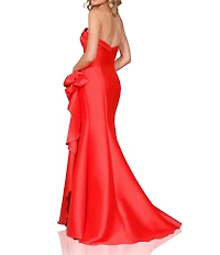 Terani Couture Mikado Strapless Side Ruffle A-Line Gown