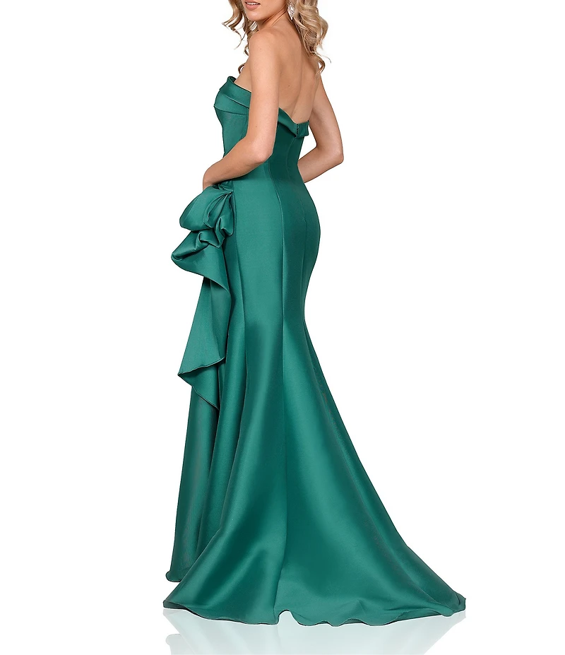 Terani Couture Mikado Strapless Side Ruffle A-Line Gown
