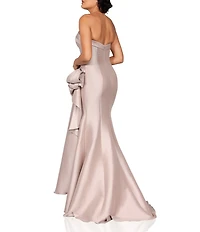 Terani Couture Mikado Strapless Side Ruffle A-Line Gown