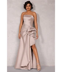 Terani Couture Mikado Strapless Side Ruffle A-Line Gown