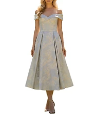 Terani Couture Off Shoulder A Line Jacquard Midi Dress