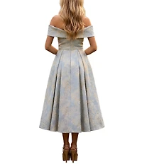 Terani Couture Off Shoulder A Line Jacquard Midi Dress