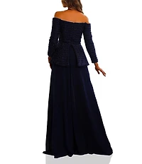 Terani Couture Off Shoulder Tweed Pant Suit Jumpsuit