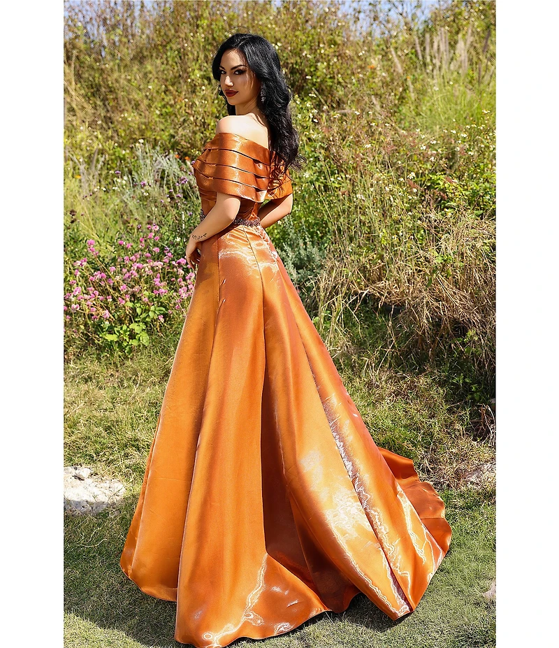 Terani Couture Off the Should Shimmer Organza Gown